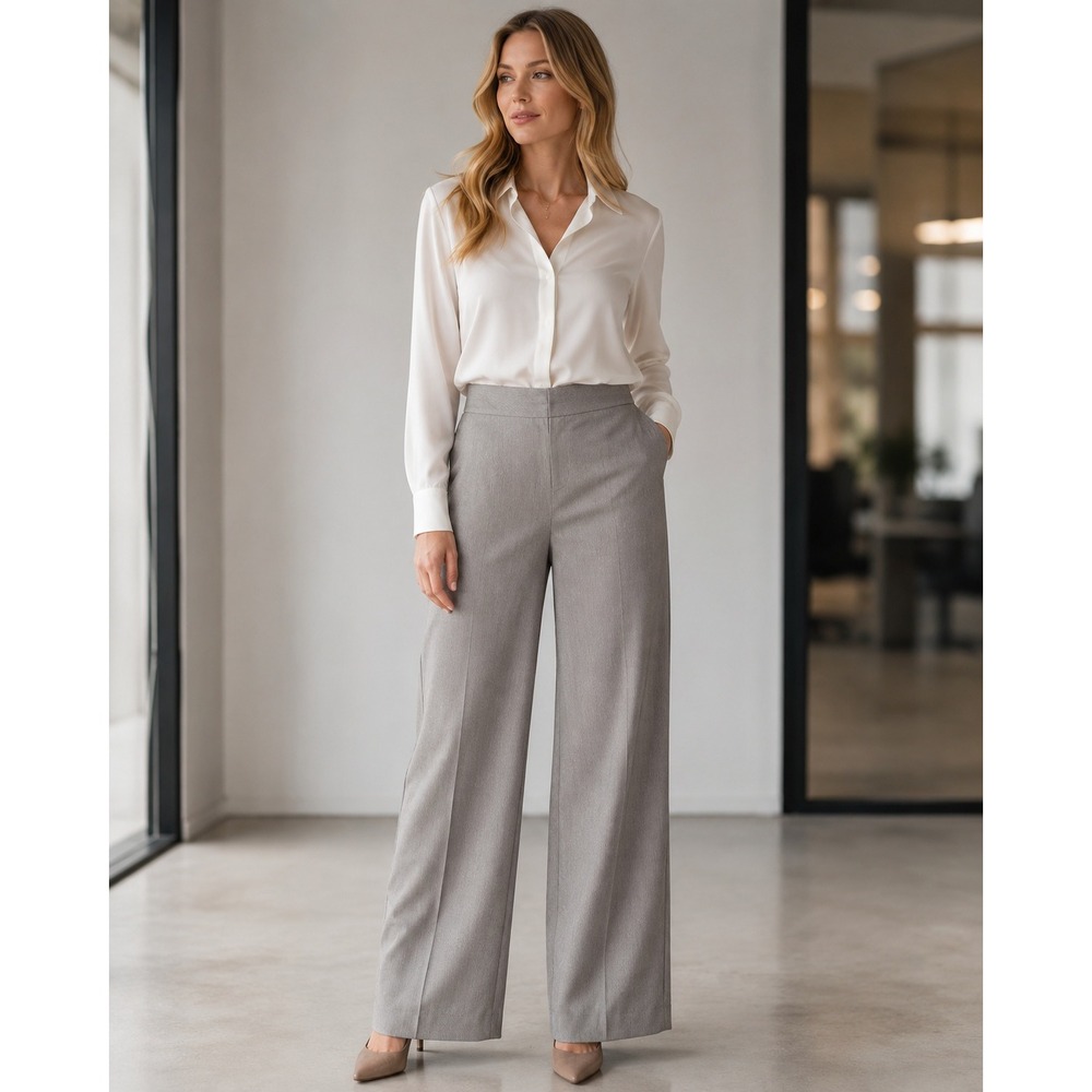 Office Siren Grey Micro Stripe Wide Leg Dress Pants Polished Career Trousers 14